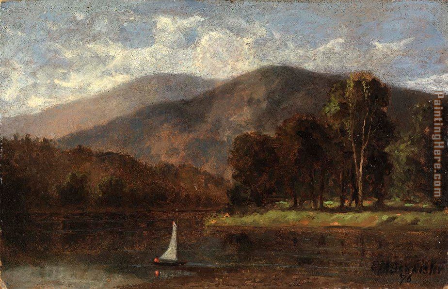 sailboat in river painting - Edward Mitchell Bannister sailboat in river art painting